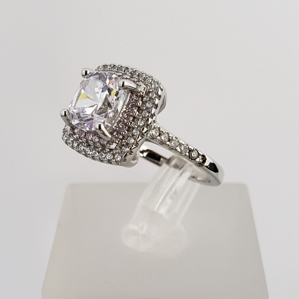 Sterling Pink Halo 2ct Solitaire - Picture 3 of 8